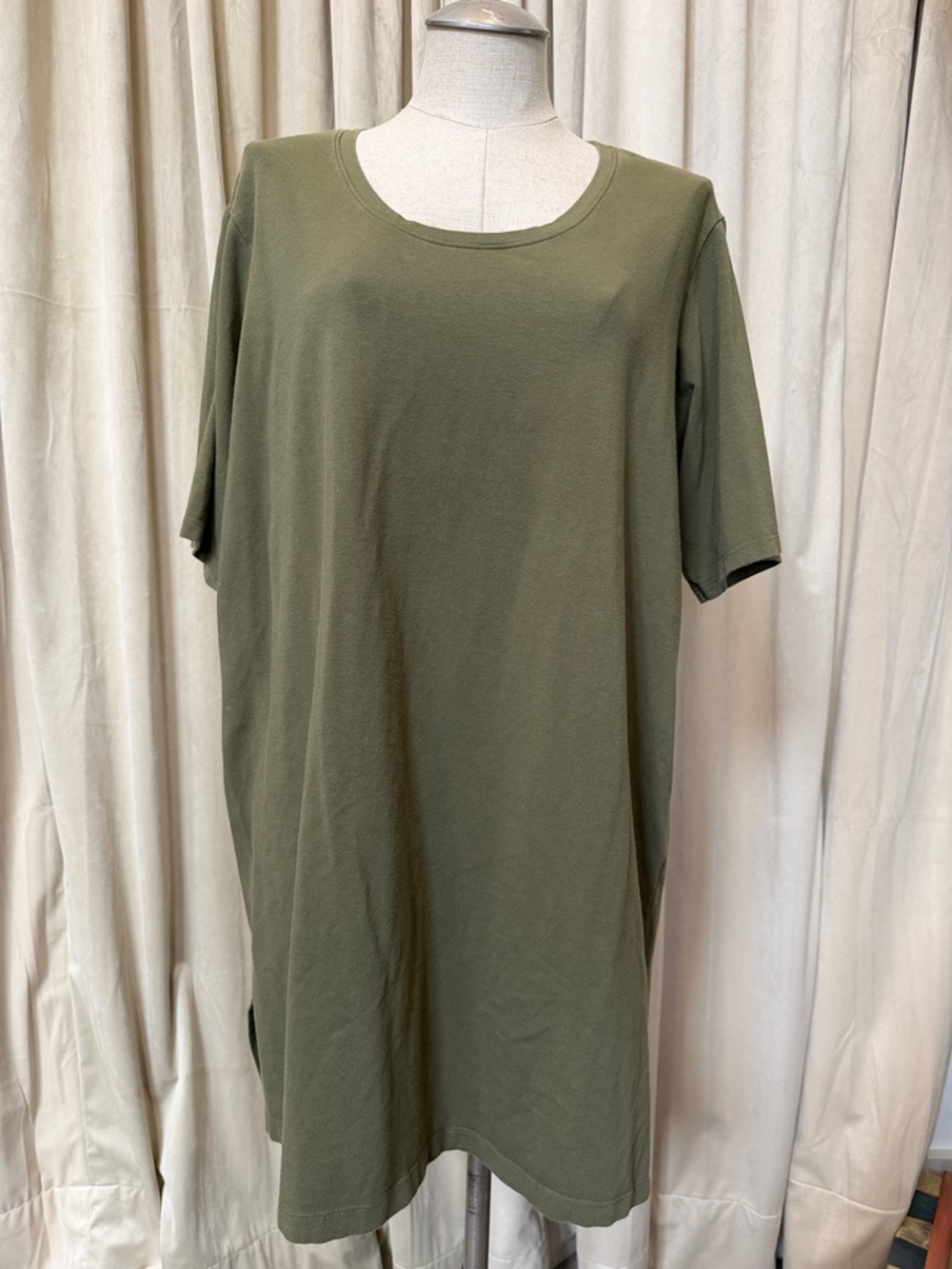 Eileen Fisher xL Olive Brown Scoop Neck Tee Dress tunic coverup cotton knit